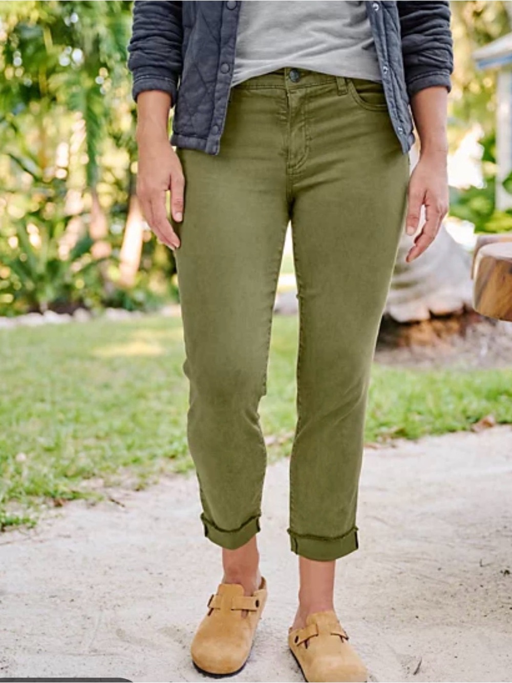 Kut From The Kloth Amy Crop Straight Leg Jeans Olive Green Womens Sz 2 Denim NWT